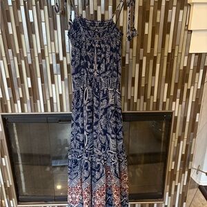 Misa Los Angeles Blue and White Sleeveless Maxi Sundress